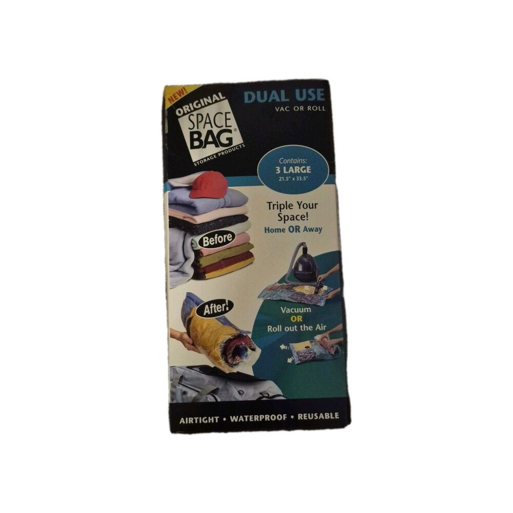 Space Bags 3 Large Flat Vacuum Seal Airtight Waterproof Reusable Storage Bags